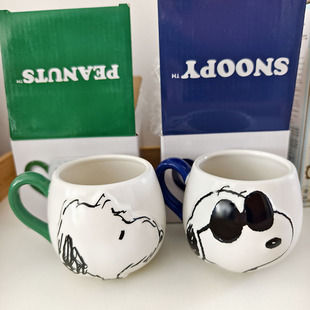 包邮特惠正版peanuts史努比snoopy可爱大肚陶瓷杯咖啡杯水杯 现货