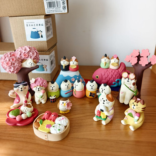 正版decole猫咪赏樱花女儿节可爱装饰摆件 现货