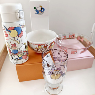 日本采购snoopy周年限定可爱小碗保温杯玻璃杯沙拉碗 现货