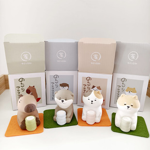 日本正版decole猫咪水豚柴犬水獭可爱精油香薰台座装饰摆件 现货
