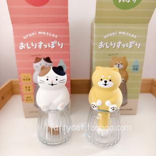 日本正版decole猫咪柴犬可爱陶器玻璃瓶自然加湿器摆件 现货