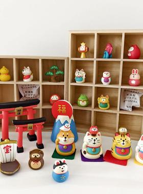 日本正版decole25新年招福福豆猫咪柴犬可爱装饰摆件工位装饰现货
