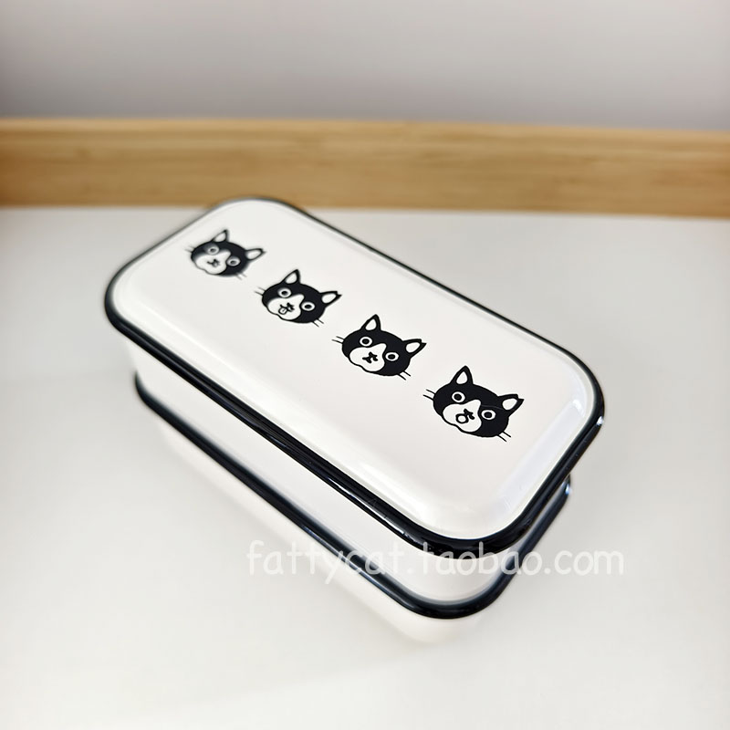 日本猫咪简约双层便当盒饭盒
