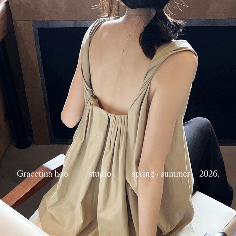 GRACETINA HOO|法式香风高级感通勤|全棉露背褶裥扭结背心女夏