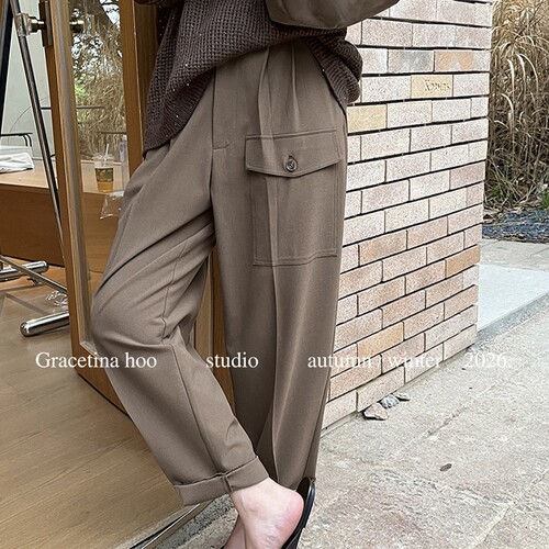GRACETINA HOO｜法式松弛高级通勤｜羊毛解构口袋锥形西装裤女秋