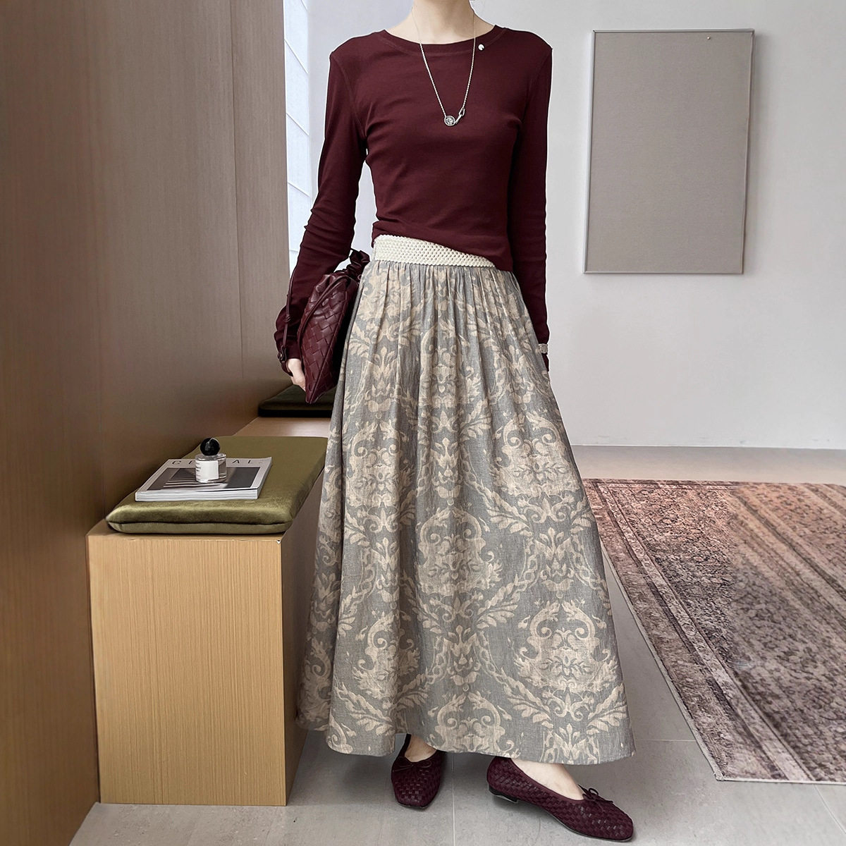 GRACETINA HOO｜法式简约百搭通勤｜天丝棉贝片圆领长袖T恤女春秋