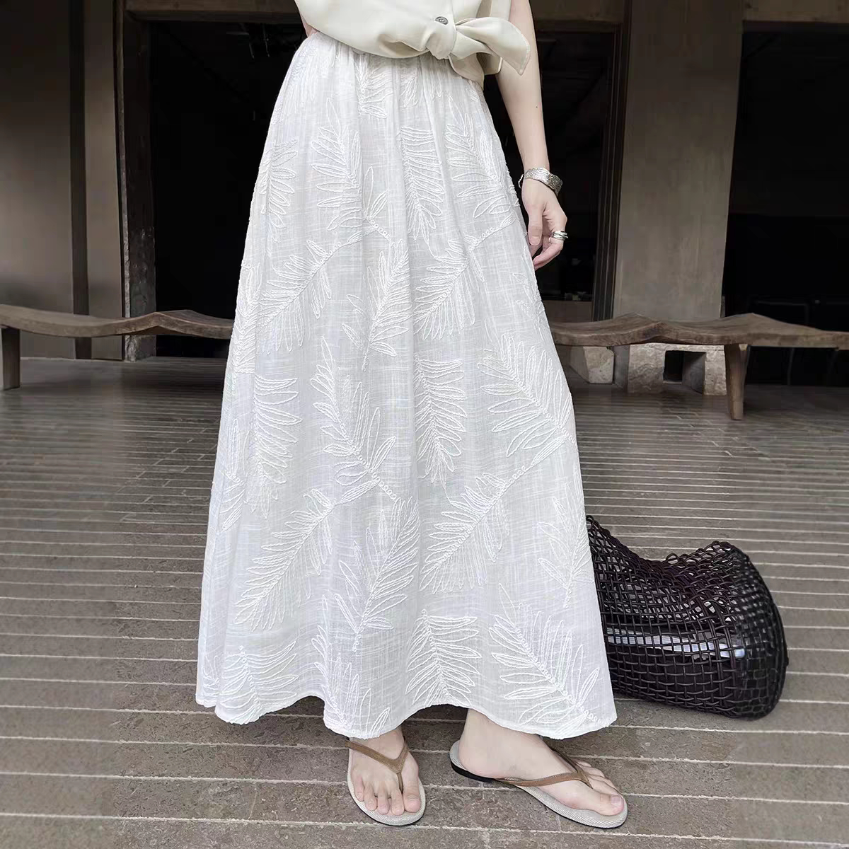 GRACETINA HOO|法式香风温柔通勤|全棉绣花镂空伞摆半身裙女夏
