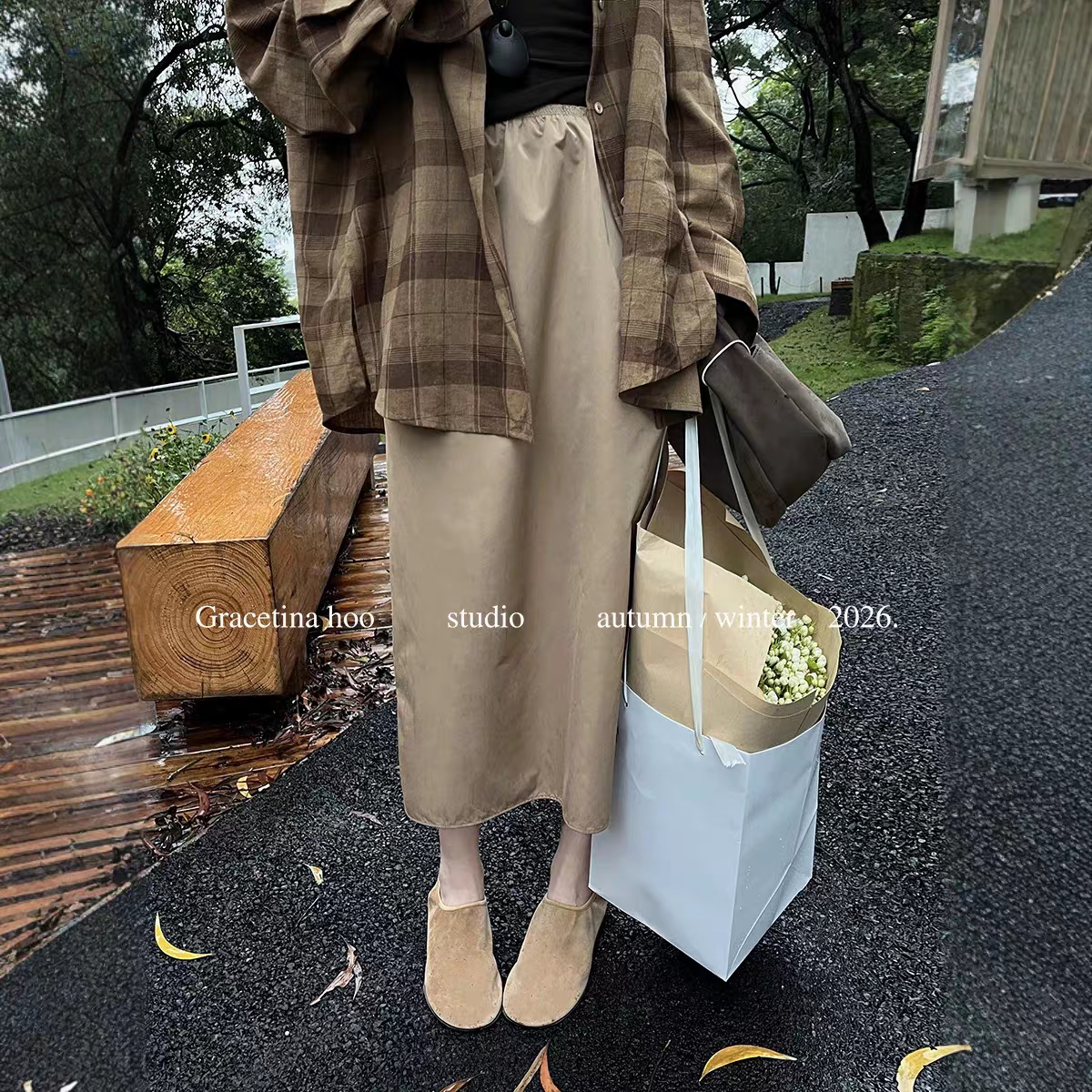 GRACETINA HOO|法式简约高级感通勤|后开叉松紧直筒半裙女早秋