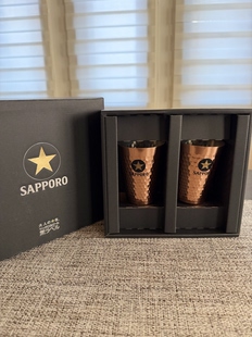 现货实拍勿盗图 日本SAPPORO三宝乐黑标纯铜啤酒杯 2只装