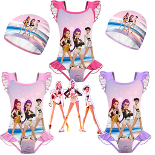 儿童泳衣帽女童K-POP猎魔女团鲁米泳装小女孩Rumi佐伊连体游泳装