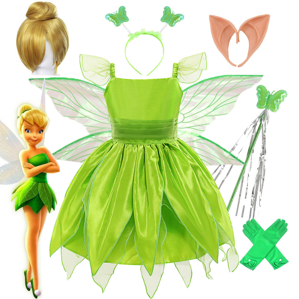 迪士尼小精灵连衣裙女童新款公主蒂安娜小叮当表演服儿童演出服装