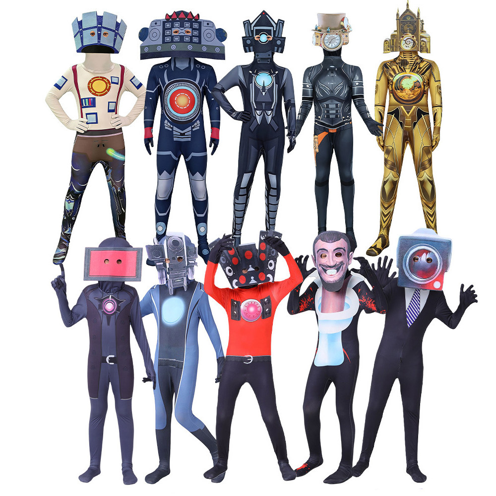 儿童连体衣马桶人监控人COS服装