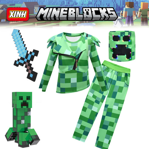 万圣节我的世界cos儿童舞台演出服MC游戏派对服装Minecraft爬行者