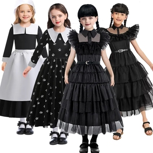 星期三黑色校服成人连衣裙子亚当斯一家衣服cos亲子服装儿童礼服