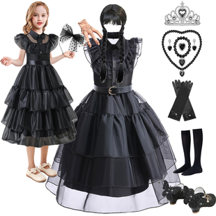 亚当斯一家星期三女童连衣裙Wednesday整蛊断手Cosplay服密室逃脱