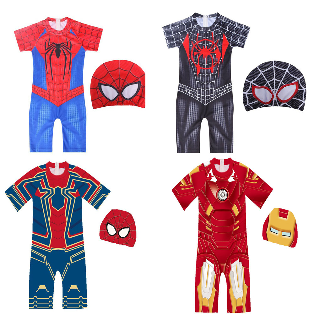 超级英雄儿童泳衣男童2025新款宝宝小童男孩蜘蛛侠连体游泳衣套装