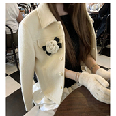 贵气感立体山茶花胸针女款 高级毛衣别针小香风配饰仿羊毛布艺胸花