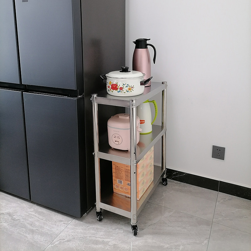 冰箱侧面置物架带轮移动厨房用品用具收纳架不锈钢家用阳台推拉架