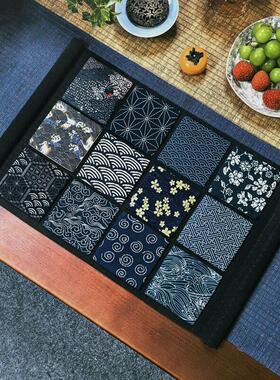 深蓝印花棉麻布艺杯垫茶垫茶托养壶垫功夫茶具配件防磕隔热垫零配