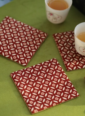 蓝色印花棉麻布艺杯垫茶垫茶托养壶垫功夫茶具配件防磕隔热垫零配