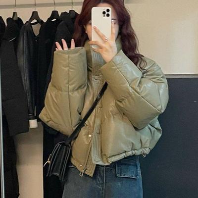 免洗皮羽绒棉服女短款2025新款冬季加厚立领面包服小个子保暖外套