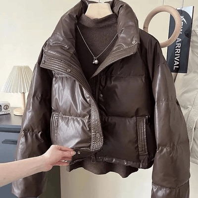 冬季短款免洗高端时尚2025年新款韩版宽松加厚面包服皮羽绒棉服女