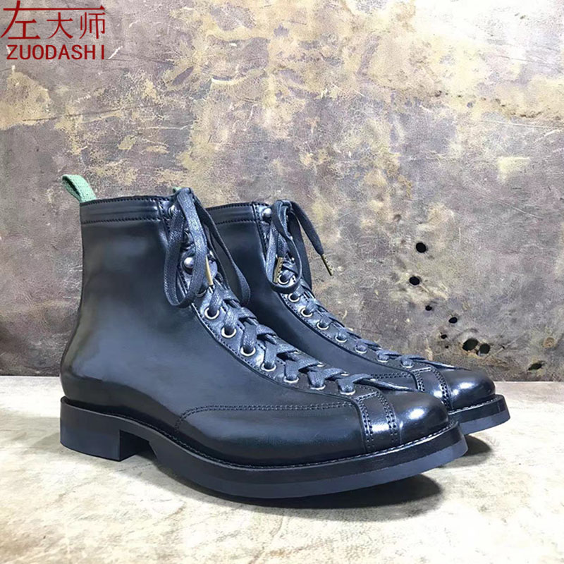 左大师1639-10-2B手缝固特异私人定制GuiDi油蜡马皮高帮拳击靴