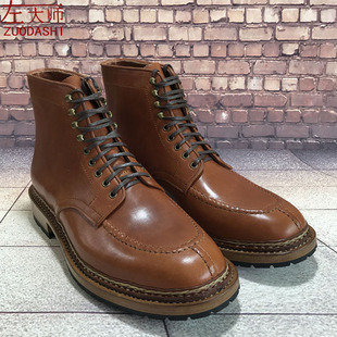 左大师1611A-1-2G手工皮鞋私人订制霍尔文皮挪威缝分裂头坦克靴
