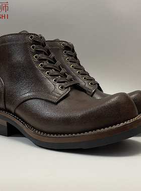 左大师1710-1现货复古美国霍尔文腊肉翻毛皮双线外翻矿工工装靴