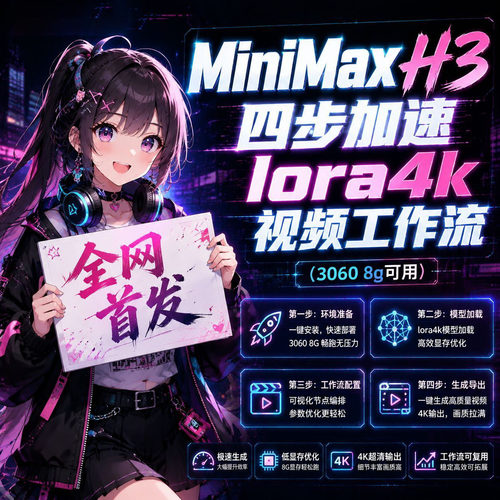 MiniMax H3 低配 4K 视频工作流部署显卡远程搭建指导comfyui