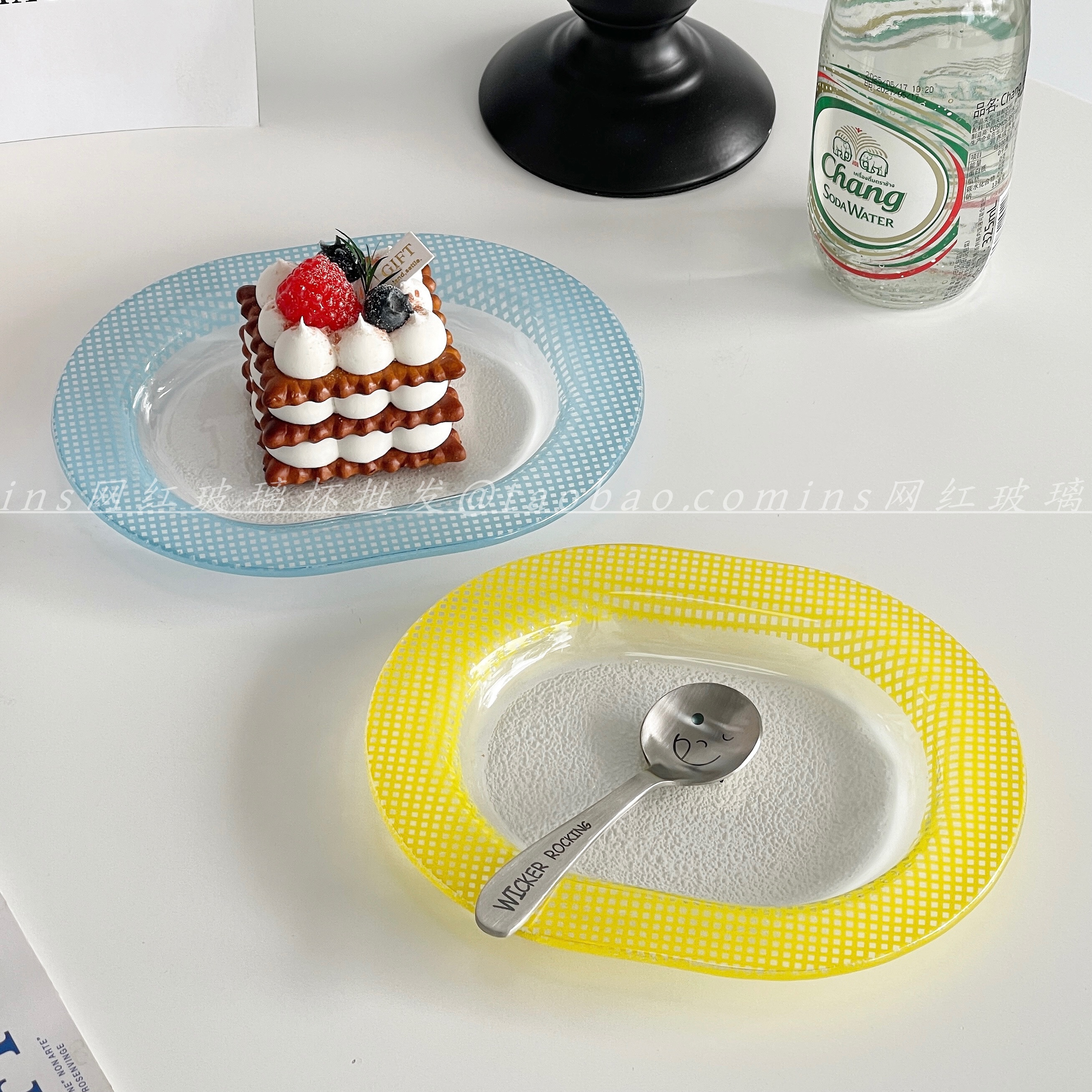 格纹多巴胺椭圆盘下午茶甜品盘