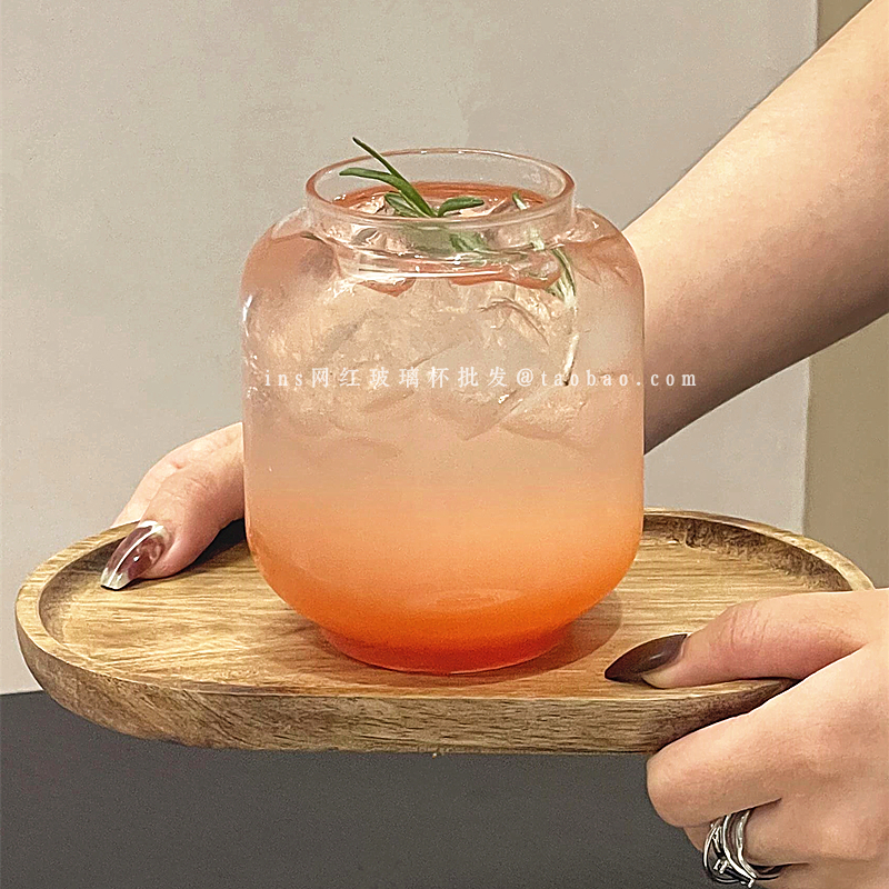 高颜值创意大肚水果茶杯ins风大容量胖鼓鼓苏打气泡饮品杯果汁杯