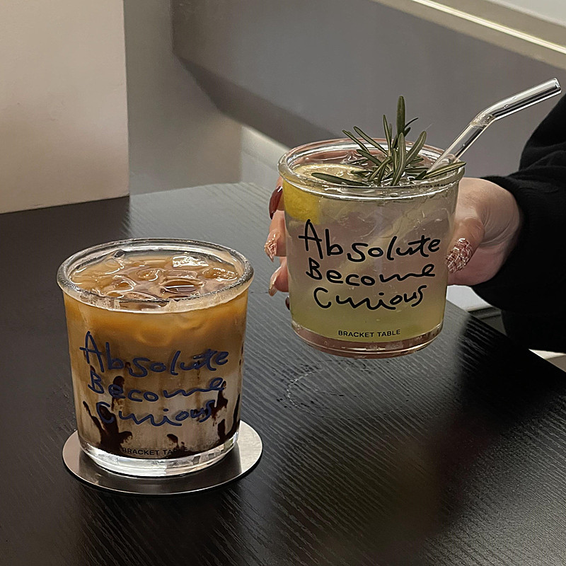 简约ins风玻璃字母果汁杯