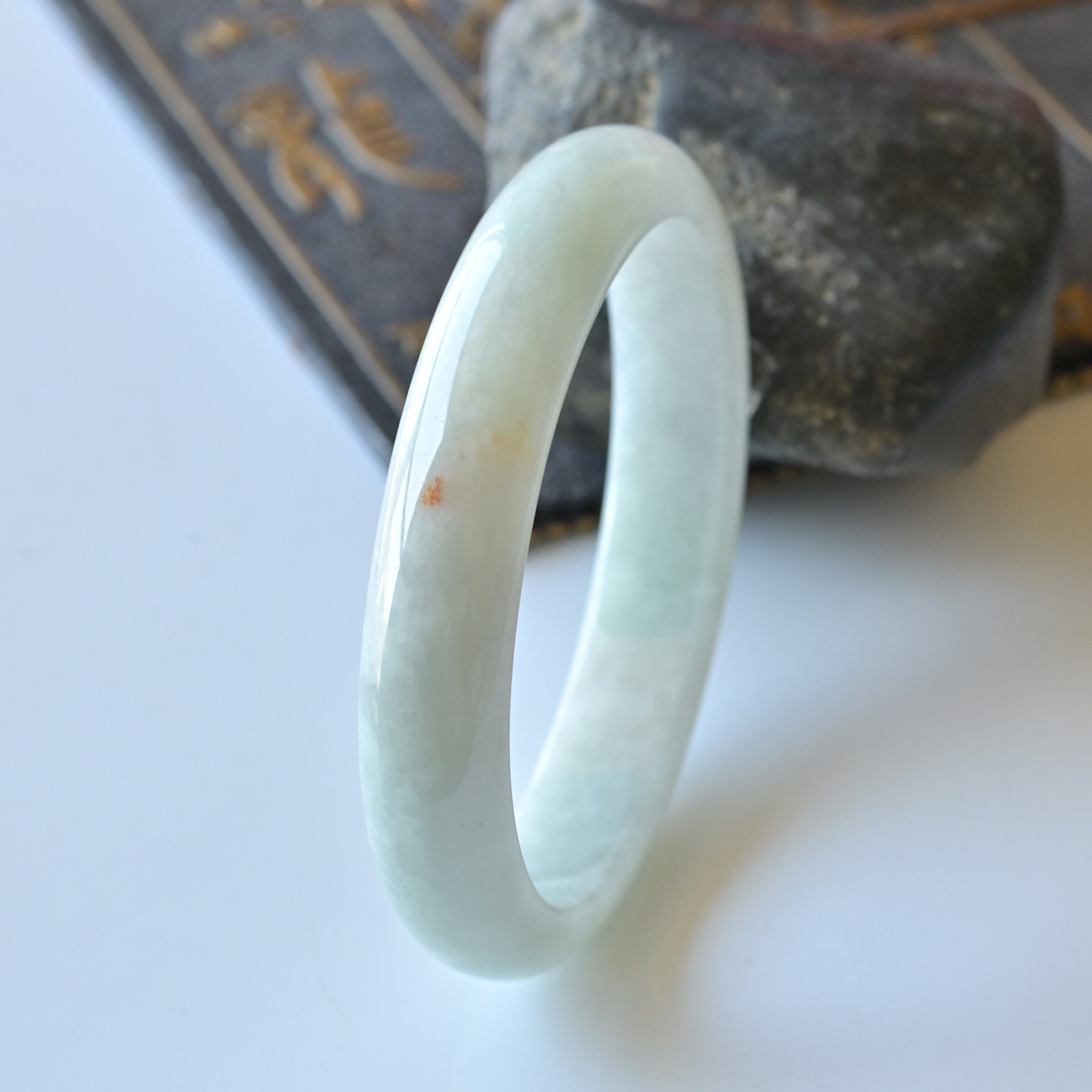 清仓天然a货翡翠手镯冰糯种洒金玉镯子54.5椭圆缅甸玉手镯贵妃镯