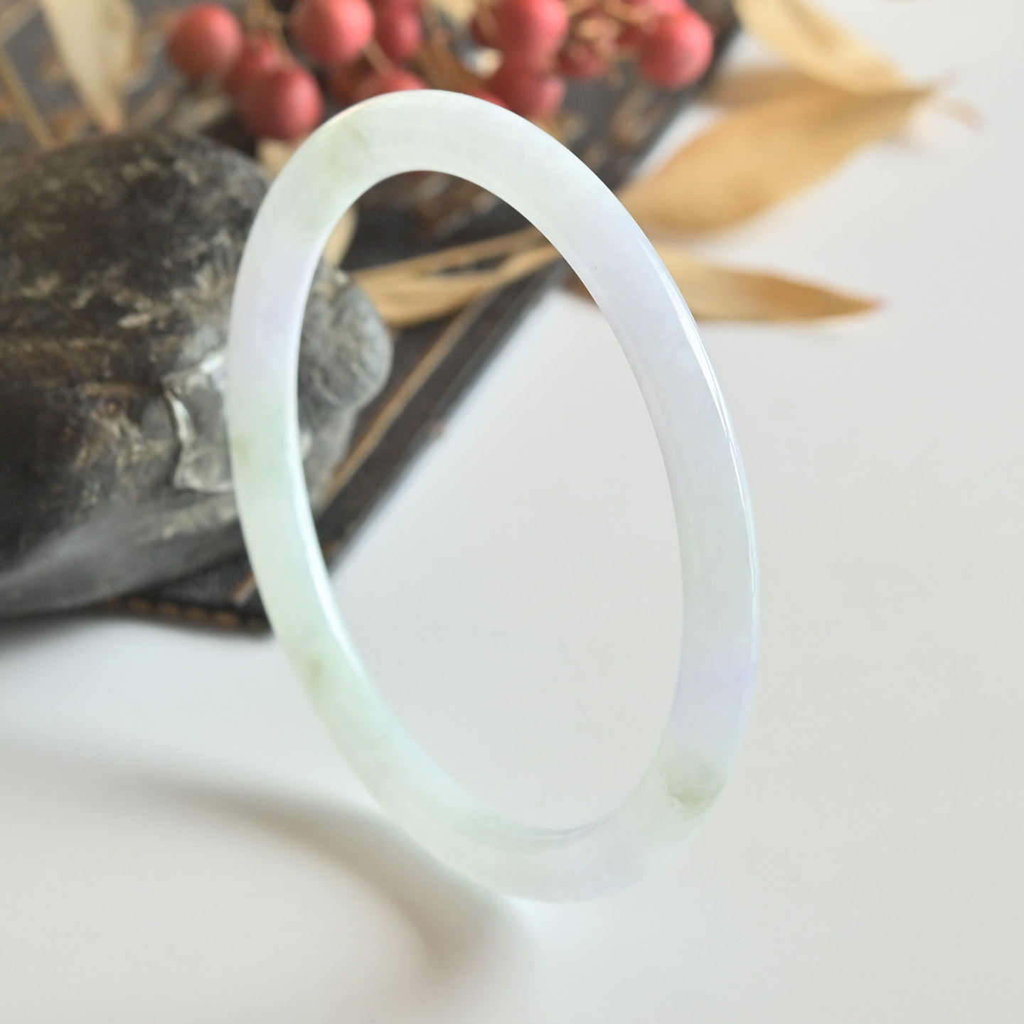 清仓缅甸天然A货翡翠手镯叮当镯55.7冰种淡绿玉镯子少女一物一图