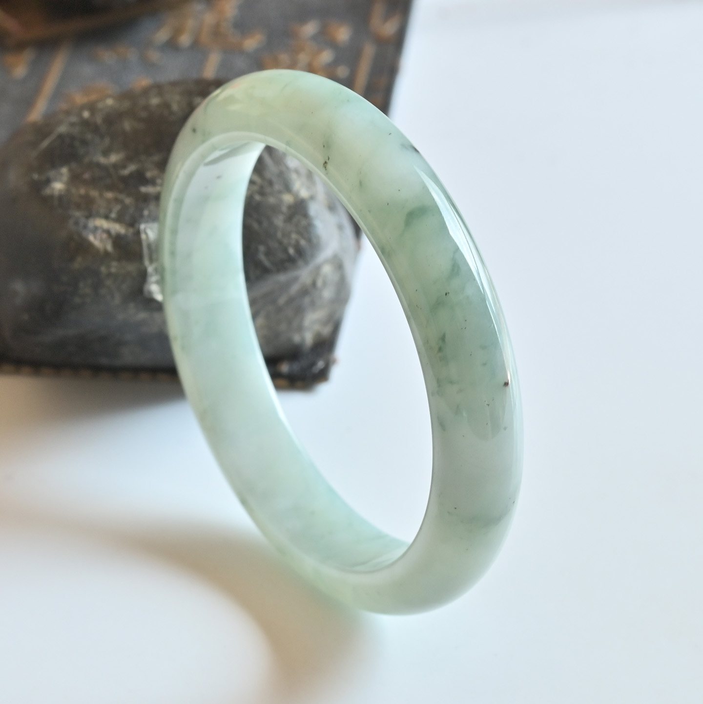 清仓天然A货翡翠手镯冰糯种飘花玉镯子女57.4缅甸玉手镯一物一图