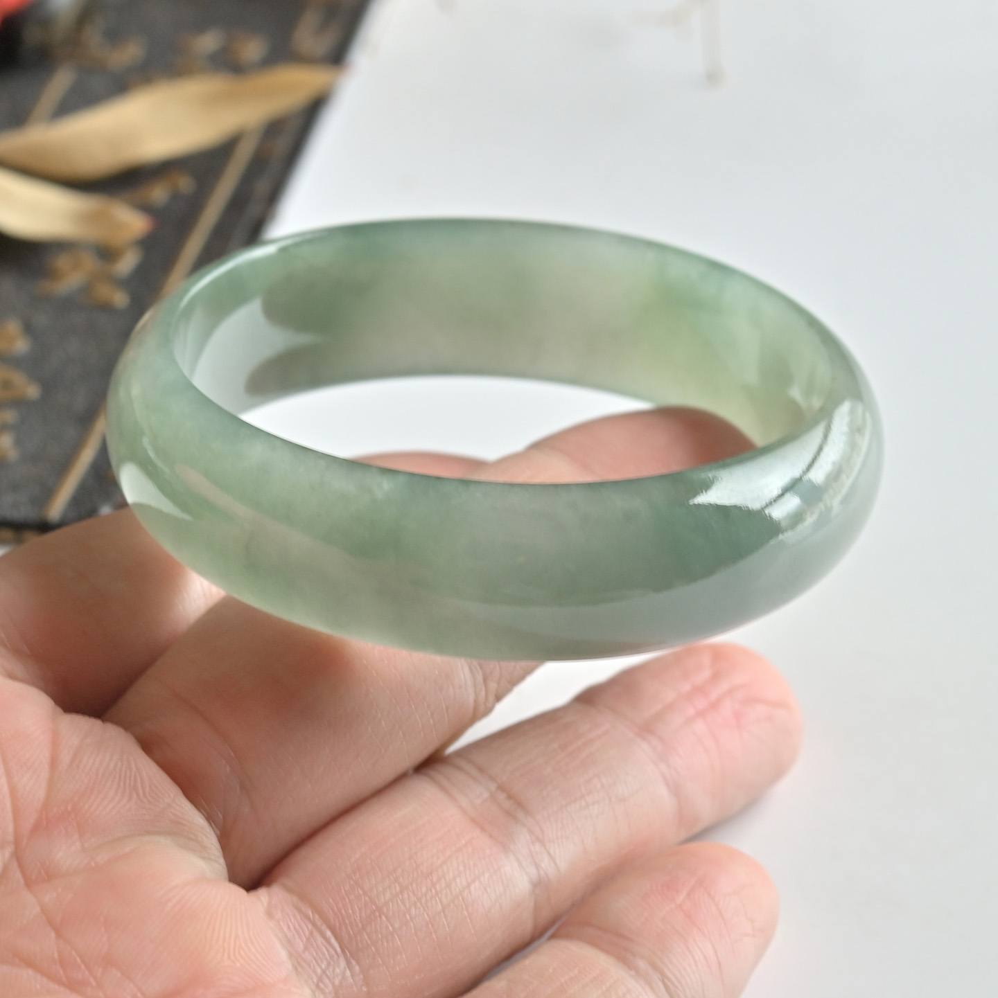 清仓天然A货翡翠手镯冰种油绿玉镯子女款56.5老坑缅甸玉石手镯