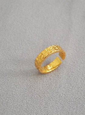 锤打凹凸纹理皱褶食指戒锡纸欧美