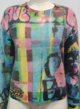 di kangra/德凯佳di kangra/德凯佳女装拉毛圆领印花单边