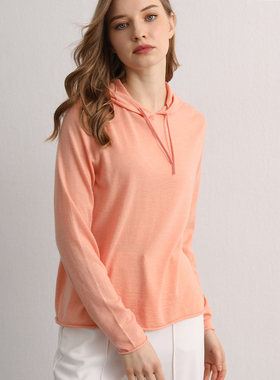 di kangra/德凯佳37.5圆领毛衣女卷边连帽羊绒针织衫