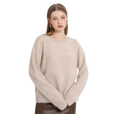 长袖钮扣圆领英伦100%山羊绒