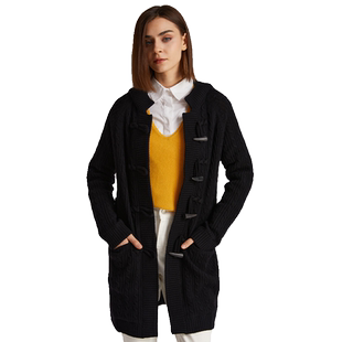 女羊毛羊绒大衣中长款高端秋冬加厚羊绒开衫带帽针织毛衣外套