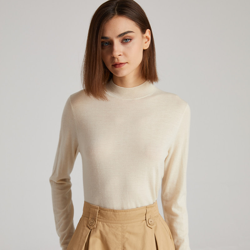 di kangra/德凯佳37.5半高领长袖羊绒衫女轻薄透气保暖针织毛衣