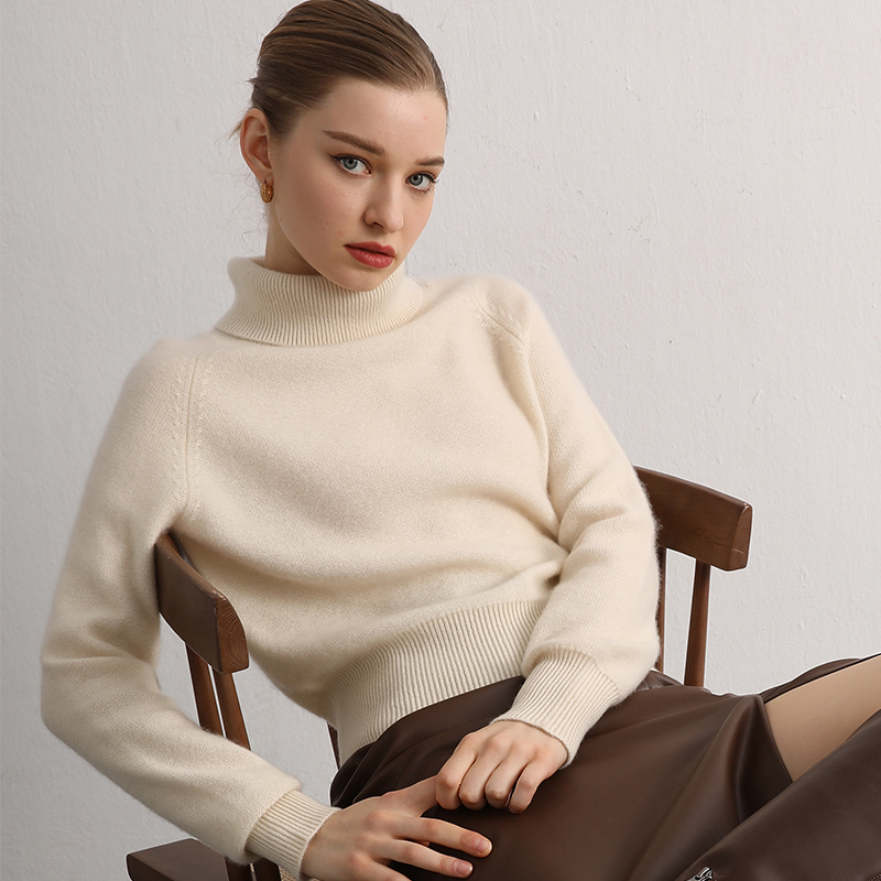 长袖休闲螺纹高领100%山羊绒