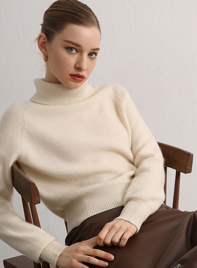 di kangra/德凯佳山羊绒拉毛高领马鞍肩长袖针织衫