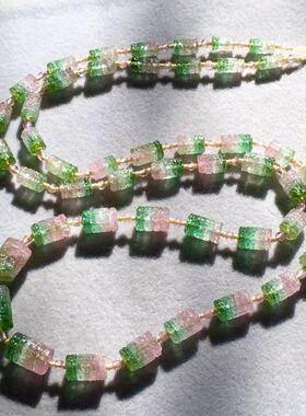 同料西瓜碧玺回纹原石雕刻毛衣链