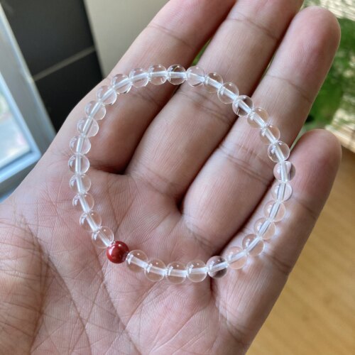 半两温柔·朱砂痣·白水晶圆珠手链女单圈手串细款透明白色串珠