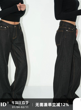 WellD Nova Straight黑原牛 高品质中腰直筒牛仔裤女经典百搭长裤