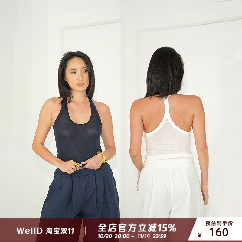 WellD 羽毛肤感,时装款天丝羊毛透视工字背心休闲高级女