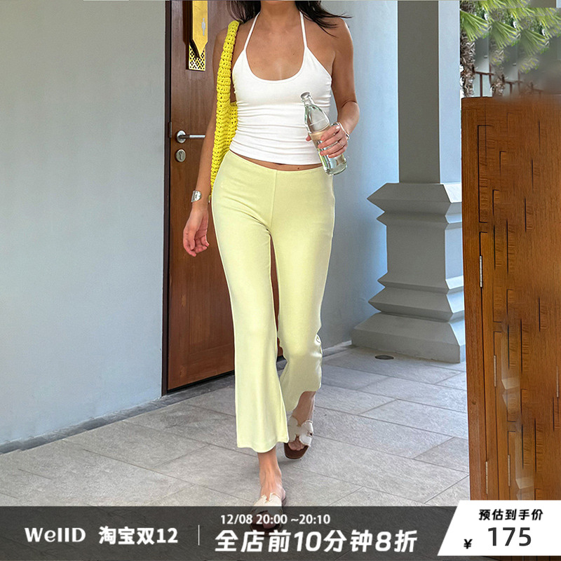 WellD 黄油系列！细边低腰棉质8分喇叭裤 /长裤女懒人神裤